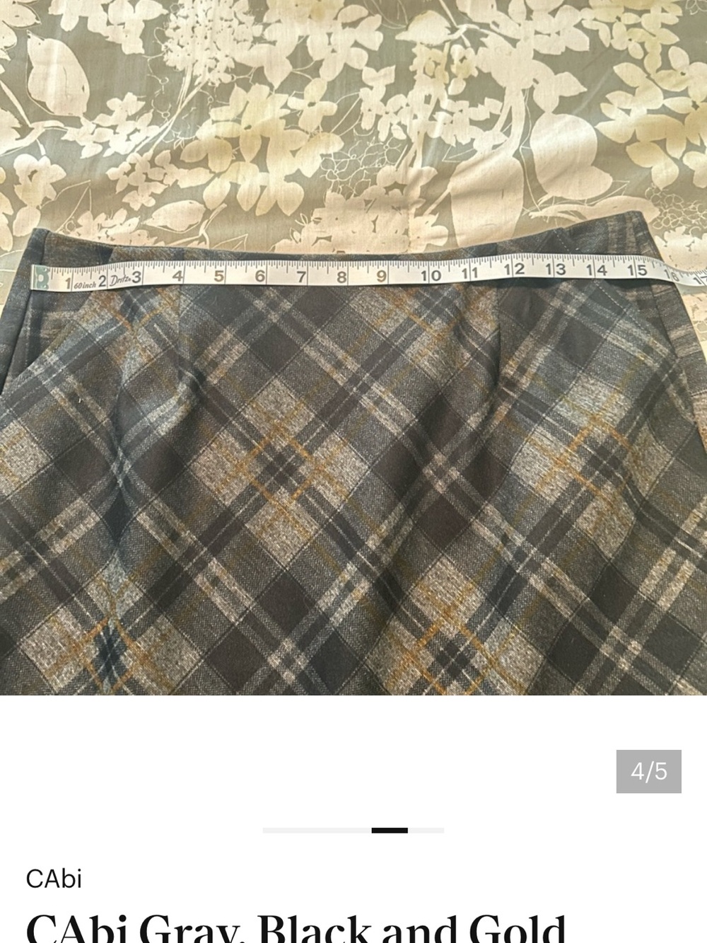 CAbi Skirt in Gray, Black and Gold Plaid Pencil Skirt - Picture 6 of 8
